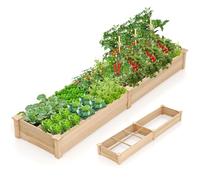 GOPLUS Carre Potager en Bois de Sapin 228x62x25 CM avec Fond Ouvert, Potager Exterieur avec 1 Grand Bacs à Plantation et 6 Petit Bac pour Fleurs Légumes Fruits Herbes, Idéal pour Balcon (Brun)