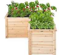 GOPLUS Carré Potager en Bois Haut, Jardinière en Forme de L avec Base Ouverte pour Légumes, Fruits, Fleurs, 120 x 120 x 63 CM, Bac Potager Extérieur pour Balcon, Terrasse, Jardin (Naturel)