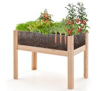 GOPLUS Carré Potager sur Pieds avec Panneau Acrylique, Lit de Jardin Surélevé en Bois de Sapin, Trous de Drainage, Plates-Bandes Mobiles, pour légumes, Fruits, Fleurs,100x59x77cm