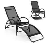 GOPLUS Chaise à Bascule, Fauteuil Inclinable 2 en 1 avec Fonction Berçante, Dossier Réglable, Cadre en Aluminium, Chaise Longue Convertible, pour Porche, Terrasse, Charge 150 KG, Gris Foncé