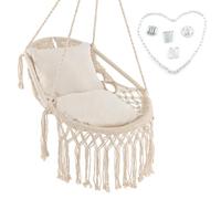 GOPLUS Chaise à Bascule Macramé, Siège Suspendu en Corde Coton avec Coussins Moelleux et Kits de Fixation, Charge 150 kg, Chaise hamac Suspendue pour Patio, terrasse