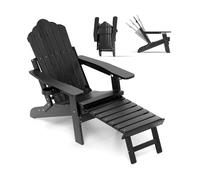 GOPLUS Chaise Adirondack Réglable,Pliable à 4 Positions avec Repose-Pieds Rétractable,Fabriqué en HIPS avec Porte-Gobelet,Noir