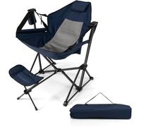 GOPLUS Chaise de Camping Pliable Inclinable avec Repose-Pieds Rétractable Portable avec Sac de Transport Charge 150 KG Bleu