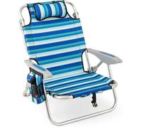 GOPLUS Chaise de Plage Pliante avec Dossier Réglable 5 Positions,Cadre en Alu,Charge 150kg,pour Pêche,62x69x80CM,Bande Bleu,2 PCS