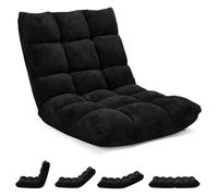 GOPLUS Chaise de Sol Pliante, Fauteuil Convertible Réglable à 14 Niveaux, Fauteuil Paresseux avec Velours Corail Confortable, Chaise de Méditation Rembourré, 105 x 56 x 15CM (Noir)