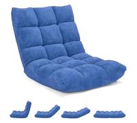 GOPLUS Chaise de Sol Pliante, Fauteuil Convertible Réglable à 14 Niveaux, Fauteuil Paresseux avec Velours Corail Confortable, Chaise de Méditation Rembourré, 105 x 56 x 15CM (Bleu)