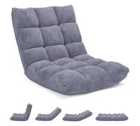 GOPLUS Chaise de Sol Pliante, Fauteuil Convertible Réglable à 14 Niveaux, Fauteuil Paresseux avec Velours Corail Confortable, Chaise de Méditation Rembourré, 105 x 56 x 15CM (Gris)