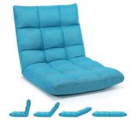 GOPLUS Chaise de Sol Pliante, Fauteuil Convertible Réglable à 14 Niveaux, Fauteuil Paresseux Confortable, Chaise de Méditation Rembourré, 105 x 56 x 12CM (Turquoise)