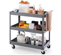 GOPLUS Chariot à Outils 3 Niveaux avec 4 Roues Universelles et Poignée Latérale, Porte-Serviettes, Servante d'Atelier Roulant pour Garage, Salle de Bain, Entrepôt, 76 x 38 x 76 cm,Noir (Gris)