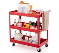 GOPLUS Chariot à Outils 3 Niveaux avec 4 Roues Universelles et Poignée Latérale, Porte-Serviettes, Servante d'Atelier Roulant pour Garage, Salle de Bain, Entrepôt, 76 x 38 x 76 cm,Noir (Rouge)