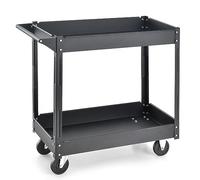 GOPLUS Chariot à Outils à 2 Niveaux, Chariot de Rangement en Métal Robuste avec 4 Roues Lisses, Chariot de Service avec Poignée Conviviale, pour Garage, Atelier, Entrepôt, Cuisine (Noir)