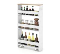 GOPLUS Chariot à roulettes de Cuisine à 4 Niveaux, 47 x 13 x 80 CM, Chariot de Rangement avec 4 roulettes Silencieuses, Poignée Latérale, Plaques de Protection (Blanc+Naturel, 13CM(P)|sans Prise)