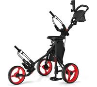 GOPLUS Chariot de Golf à 3 Roues Pliable Pousser Tirer Deluxe,Chariot De Golf Manuel,Ouverture Facile 130x75x98.5-115,5cm