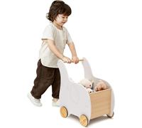 GOPLUS Chariot de Marche Bebe, 2 en 1 Trotteur Bébé Garçon Fille avec Coffre à Jouets, Trotteur à Pousser Enfant 1+ Ans Forme d'Éléphant