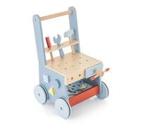 GOPLUS Chariot de Marche Bébé en Bois, 2 en 1 Trotteur d'Activité Bébé Fille Garcon pour Motricité, avec Roues et Blocs de Construction, Jouets Montessori pour Petits de 3+Ans, Bleu