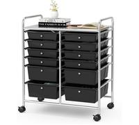 GOPLUS Chariot de Rangement 12 Tiroirs, 64 x 38 x 75 CM, Tour de Rangement à roulettes, Cadre en Acier, pour Chambre, Bureau, Noir