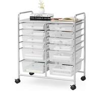 GOPLUS Chariot de Rangement 12 Tiroirs, 64 x 38 x 75 CM, Tour de Rangement à roulettes, Cadre en Acier, pour Chambre, Transparent