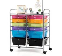 GOPLUS Chariot de Rangement 12 Tiroirs, 64 x 38 x 75 CM, Tour de Rangement à roulettes, Cadre en Acier, pour Chambre, Coloré B