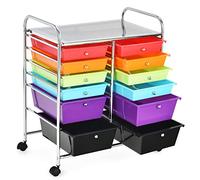 GOPLUS Chariot de Rangement 12 Tiroirs, Tour de Rangement à roulettes, Cadre en Acier, pour Chambre, Bureau, 64 x 38 x 75 CM, Noir