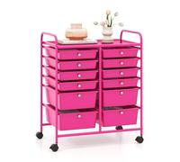 GOPLUS Chariot de Rangement 12 Tiroirs, Tour de Rangement à roulettes, Cadre en Acier, pour Chambre, Bureau, 64 x 38 x 75 CM (Rose) (Rose)