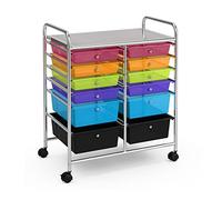 GOPLUS Chariot de Rangement 12 Tiroirs, Tour de Rangement à roulettes, Cadre en Acier, pour Chambre, Bureau, 64 x 38 x 75 CM (Coloré)