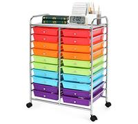 GOPLUS Chariot de Rangement 20 Tiroirs, Tour de Rangement à roulettes, Cadre en Acier, pour Chambre, Bureau, 64 x 38 x 87 CM, Multicolore