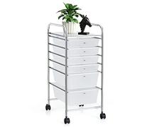 GOPLUS Chariot de Rangement à Roulettes Verrouillable 6 Tiroirs Amovibles, Desserte à Roulettes Mobile avec Plateau et Poignée Latéral, Silencieux, Cadre en Métal, 37x32,5x74,5CM, pour Chambre, Bureau