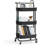 GOPLUS Chariot de Rangement avec 3 Paniers Ciselés, Présente 4 roulettes Universelles 2 avec Frein, 20KG de Support de Poids par Panier, pour Lavabo, Cuisine, Taille 42 x 35 x 87CM (Noir)