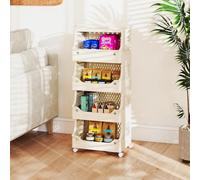 GOPLUS Chariot de Rangement Cuisine Empilable 3 4 5 6 Bacs, Petit Desserte Legumes Snacks à roulettes en PP, Poignées et Crochets, Gain de Place pour Buanderie, Salle de Bain (Beige,4 Bacs,1)