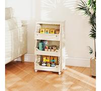 GOPLUS Chariot de Rangement Cuisine Empilable 3 4 5 6 Bacs, Petit Desserte Legumes Snacks à roulettes en PP, Poignées et Crochets, Gain de Place pour Buanderie, Salle de Bain (Beige,3 Bacs,1)