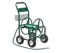 GOPLUS Chariot Dévidoir pour Tuyau d’Arrosage pour Jardin, avec Panier de Rangement,Cadre Métallique Robuste, 95 x 62 x 113CM,Vert