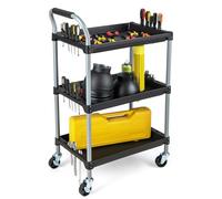 GOPLUS Chariot Servante Outils, Chariot de Service Porte Outils à 3 Étagères avec Trous de Suspension avec 4 Roues et Poignée, pour Garage, Atelier et Entrepôt, 64 x 40 x 102 CM
