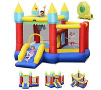 GOPLUS Château Gonflable avec Souffleur, Toboggan et Panier De Basket, Aire de Jeux Gonflable avec Basket,100 Balles, Extérieur Et Intérieur,pour 3 Enfants3-10 Ans Charge 135KG, 301x313x245cm