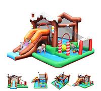 GOPLUS Château Gonflable en Forme de Bûche de Noel avec Toboggan, Zone de Saut, Kit de Réparation, Aire de Jeu Gonflable Intérieur avec Sac de Rangement pour 2 Enfants(Souffleur Non-Inclus)