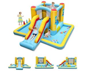 GOPLUS Château Gonflable Enfants Exterieur avec Toboggan, Trampoline, Panier de Basket, Aire de Jeux Gonflable Intérieur Extérieur,pour 2-3 Enfants 3-10 Ans, Charge 90KG (Monstre sans Souffleur)