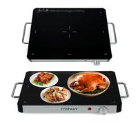 GOPLUS Chauffe Plat Électrique, Plateau Chauffant avec Dessus en Verre Trempé, 48x 30 CM, Température Réglable 3 Niveaux, Poignées Latérales, Anti-dérapant, Chauffe-Repas pour Dîners, Buffets, Fêtes