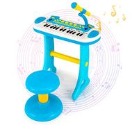 GOPLUS Clavier de Piano à 31 Touches pour Enfant, Jouet Piano Électronique avec Tabouret et Microphone, 22 Démos, pour Garçons et Filles 3+ Ans et Plus (Bleu)