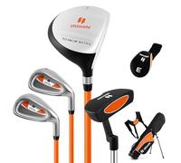 GOPLUS Clubs de Golf pour Enfants, Inclus 205CC #3 Fairway, #7 & #9 Fers, Putter, Couvre-tête, Sac de Golf Portable avec Capuchon de Pluie, pour Garçons Filles de 8-10 Ans (Orange)