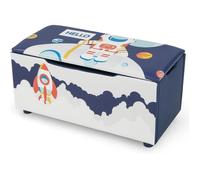 GOPLUS Coffre à Jouets 2 en 1 pour Enfants,Charge 150KG,avec Fentes Anti-pincement/Poignée en Sangle,75x36x38CM,Astronaute