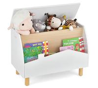 GOPLUS Coffre a Jouets Enfant, Meuble Rangement Jouets Enfant Garçons Filles, avec Pieds en Bois de Pin, Poignées et Charnière de Sécurité, Étagere de Livre pour Chambre d'Enfant (Blanc)