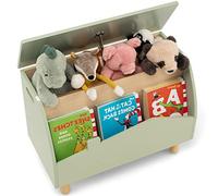 GOPLUS Coffre a Jouets Enfant, Meuble Rangement Jouets Enfant Garçons Filles, avec Pieds en Bois de Pin, Poignées et Charnière de Sécurité, Étagere de Livre pour Chambre d'Enfant (Vert)