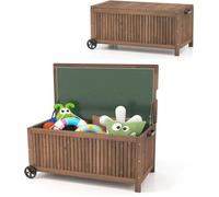 GOPLUS Coffre de Jardin 213L à Roulettes en Bois de Sapin de -Boîte de Rangement Extérieur avec Doublure PE Imperméable Amovible