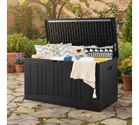GOPLUS Coffre de Jardin Extérieur 300L, Coffre de Rangement Etanche avec Couvercle Verrouillable, Double Levier, pour Outils Jardinage, Coussins, Charge 150KG, 114 x 55 x 60,5 CM (Noir)