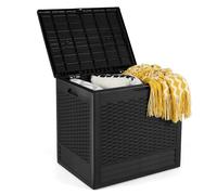 GOPLUS Coffre de Jardin Exterieur Etanche 96L, Coffre Exterieur Etanche HDPE Verrouillable Vérin à Gaz, Poignée, Banc Pouf 1 Personnes,Charge 80KG pour Balcon Piscine (Noir,58x44x54CM|96L)