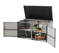 GOPLUS Coffre de Rangement en Rotin PE avec 2 Étagères, Boîte de Rangement Jardin Extérieur avec Couvercle à Charnière et 2 Portes, Malle de Rangement avec Patins Antidérapant, 115X60X65CM