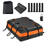 GOPLUS Coffre de Toit Voiture 425L Imperméable, avec Tapis Antidérapant & Serrure Combinée, Sac de Toit, Adapté à Tous Les Véhicules avec/sans Galerie de Toit (Orange)