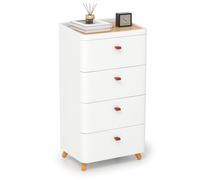 GOPLUS Commode à 4 Tiroirs, Meuble de Rangement Moderne avec Plateau Organisateur Amovible, Pieds en Bois Massif, Cabinet de Rangement pour Salon, Bureau, Entrée, sans Assemblage Requis, Blanc