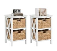 GOPLUS Commode avec Tiroir de Rangement, Paniers en Jonc de Mer Amovible, Meuble Rangement sur Pieds Cadre en Bois d'Hévéa pour Canapé, Table de Chevelet Design Moderne (2 Tiroirs,2)