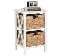 GOPLUS Commode avec Tiroir de Rangement, Paniers en Jonc de Mer Amovible, Meuble Rangement sur Pieds Cadre en Bois d'Hévéa pour Canapé, Table de Chevelet Design Moderne (2 Tiroirs,1)