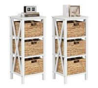 GOPLUS Commode avec Tiroir de Rangement, Paniers en Jonc de Mer Amovible, Meuble Rangement sur Pieds Cadre en Bois d'Hévéa pour Canapé, Table de Chevelet Design Moderne (3 Tiroirs,2)